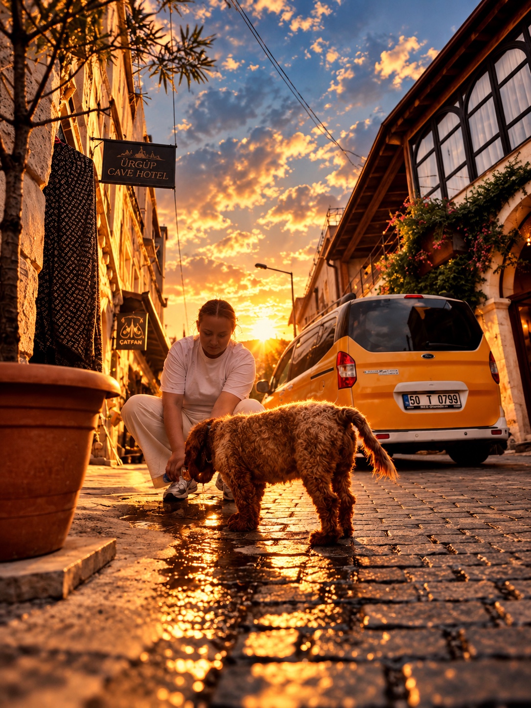 Reise durch historische Gassen mit Hund